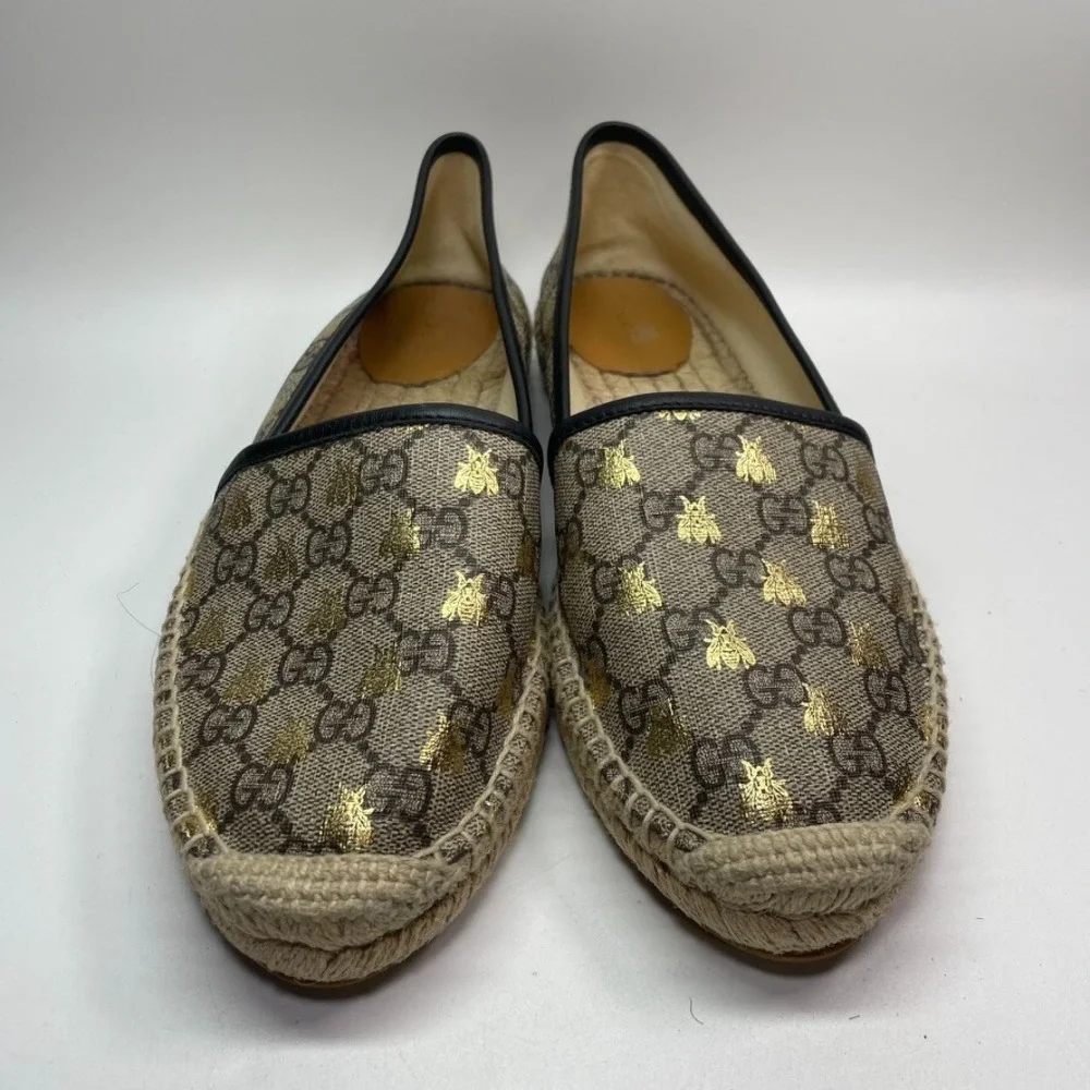 Authentic Gucci Pilar GG Bee Canvas‎ espadrilles 40 Great Condition